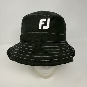 FootJoy DryJoys Mens Golf Bucket Hat Black White Contrast Stitch Size XL FJ Logo